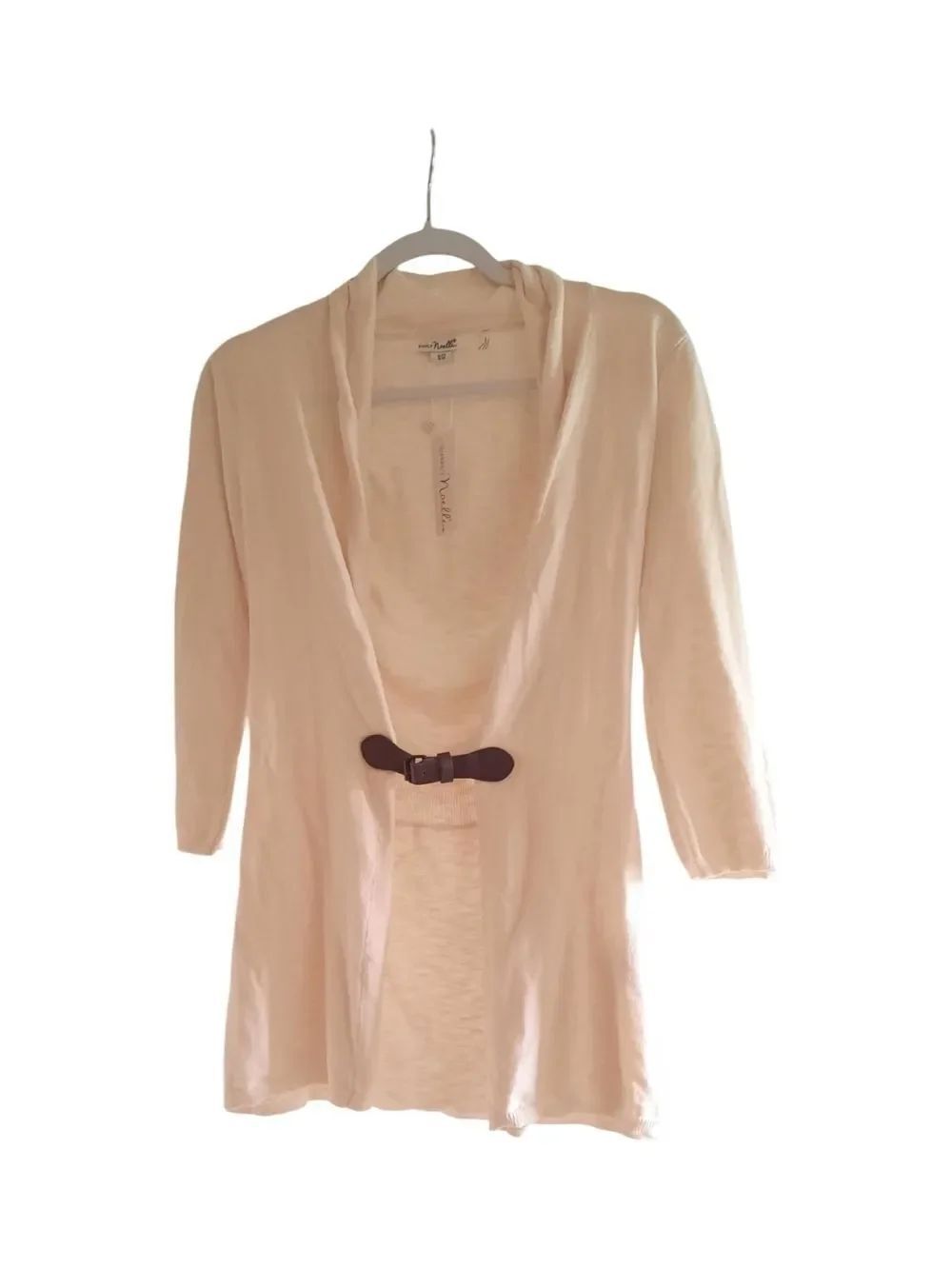 Simply Noelle Cream Open-Front Cardigan with Buckle Detail